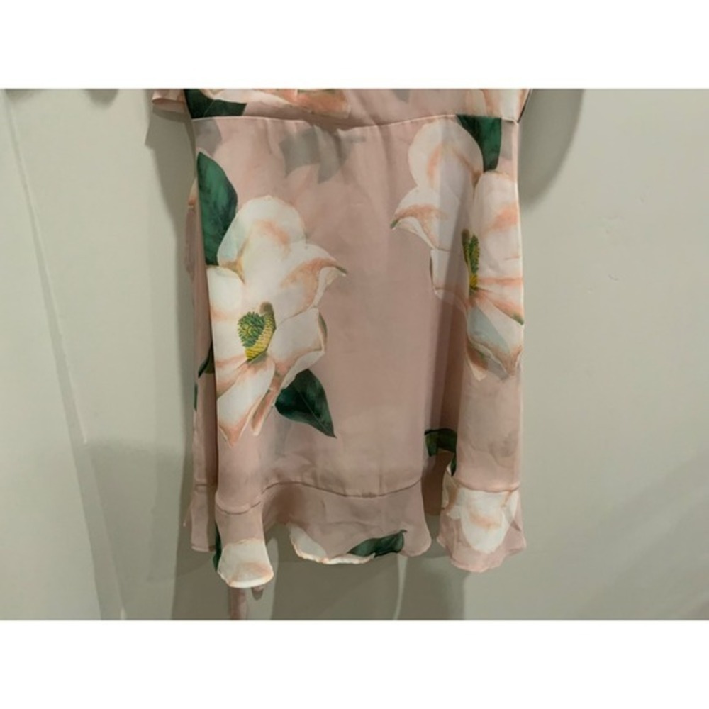 Show Me Your Mumu Pink Magnolia Floral Ruffle Wrap Mini Dress Small - Picture 14 of 17